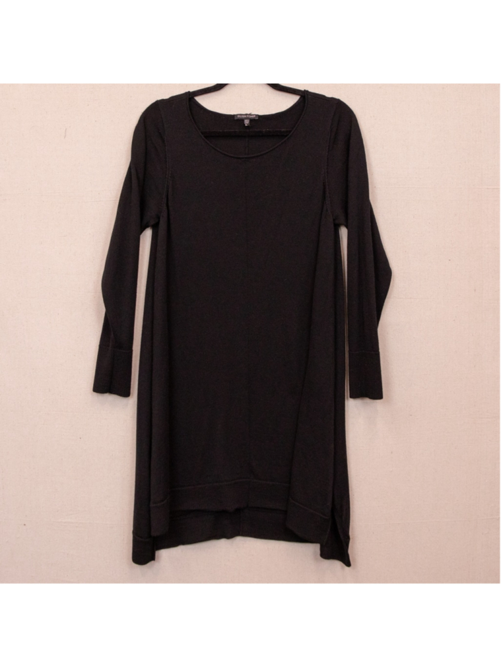 Eileen Fisher merino wool black long sleeve tunic sweater-L